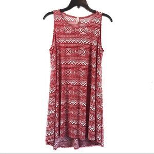 82 Days Dress High Low Red White Geometric Print Pullover Sleeveless Medium